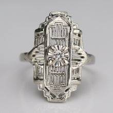 Load image into Gallery viewer, Vintage diamond plaque ring in 14k white gold