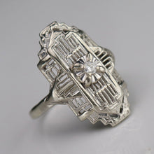 Load image into Gallery viewer, Vintage diamond plaque ring in 14k white gold