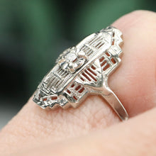 Load image into Gallery viewer, Vintage diamond plaque ring in 14k white gold