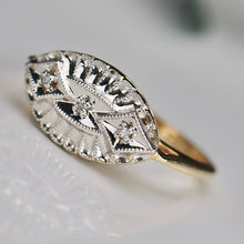 Load image into Gallery viewer, Estate vintage princess style diamond ring in yellow and white gold