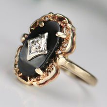 Load image into Gallery viewer, Vintage oval onyx and diamond ring in yellow gold