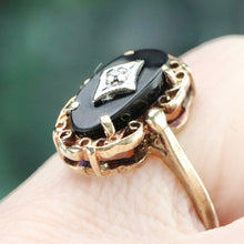 Load image into Gallery viewer, Vintage oval onyx and diamond ring in yellow gold