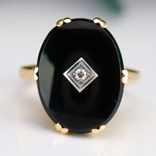 Load image into Gallery viewer, Vintage estate oval onyx and diamond ring in yellow gold