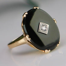 Load image into Gallery viewer, Vintage estate oval onyx and diamond ring in yellow gold