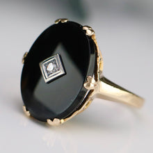 Load image into Gallery viewer, Vintage estate oval onyx and diamond ring in yellow gold