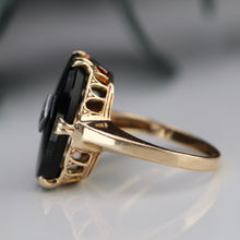 Load image into Gallery viewer, Vintage estate oval onyx and diamond ring in yellow gold