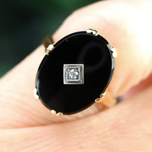 Load image into Gallery viewer, Vintage estate oval onyx and diamond ring in yellow gold