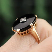 Load image into Gallery viewer, Vintage estate oval onyx and diamond ring in yellow gold
