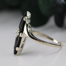 Load image into Gallery viewer, Vintage navette onyx and diamond ring in white gold