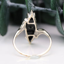 Load image into Gallery viewer, Vintage navette onyx and diamond ring in white gold