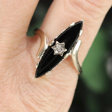 Load image into Gallery viewer, Vintage navette onyx and diamond ring in white gold