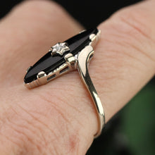 Load image into Gallery viewer, Vintage navette onyx and diamond ring in white gold