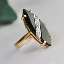 Load image into Gallery viewer, Vintage navette onyx and diamond ring in yellow gold