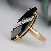 Load image into Gallery viewer, Vintage navette onyx and diamond ring in yellow gold