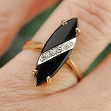 Load image into Gallery viewer, Vintage navette onyx and diamond ring in yellow gold