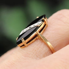 Load image into Gallery viewer, Vintage navette onyx and diamond ring in yellow gold
