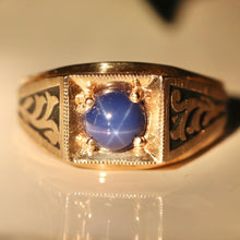Load image into Gallery viewer, Heavy Vintage star sapphire ring in yellow gold