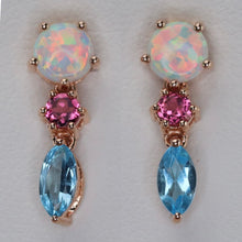 Load image into Gallery viewer, SPECIAL!  Opal, pink tourmaline, and blue topaz earrings in rose gold