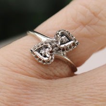 Load image into Gallery viewer, Estate vintage double heart diamond ring in white gold