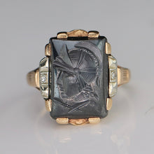 Load image into Gallery viewer, Estate vintage hematite intaglio ring in yellow gold