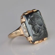Load image into Gallery viewer, Estate vintage hematite intaglio ring in yellow gold
