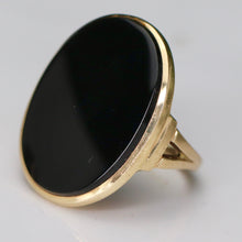 Load image into Gallery viewer, Estate HEAVY oval onyx vintage ring in yellow gold