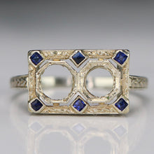 Load image into Gallery viewer, SPECIAL: Antique lab grown sapphire ring mounting in 18k white gold for restoration