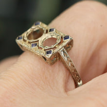Load image into Gallery viewer, SPECIAL: Antique lab grown sapphire ring mounting in 18k white gold for restoration