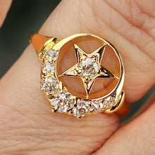 Load image into Gallery viewer, PAYMENT 1 OF 2: 30% OFF!  Estate vintage old mine cut diamond star and moon ring in yellow gold