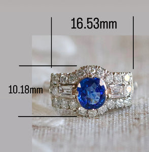 Estate sapphire and diamond ring in platinum