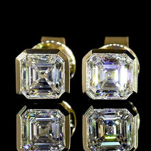 Load image into Gallery viewer, SPECIAL!  Lab grown 1ctw E-F/VS Asscher Cut lab grown diamond studs in 14k yellow gold