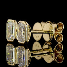 Load image into Gallery viewer, SPECIAL!  Lab grown 1ctw E-F/VS Emerald Cut lab grown diamond studs in 14k yellow gold