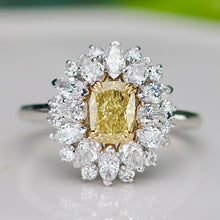 Load image into Gallery viewer, 40% OFF!  Yellow and white lab grown diamond cluster ring in 14k white gold