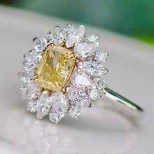 Load image into Gallery viewer, 40% OFF!  Yellow and white lab grown diamond cluster ring in 14k white gold