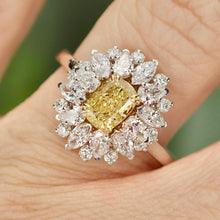 Load image into Gallery viewer, 40% OFF!  Yellow and white lab grown diamond cluster ring in 14k white gold