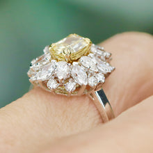 Load image into Gallery viewer, 40% OFF!  Yellow and white lab grown diamond cluster ring in 14k white gold