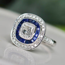 Load image into Gallery viewer, 50% OFF!  Estate vintage style Sapphire and diamond target style ring in platinum