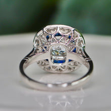 Load image into Gallery viewer, 50% OFF!  Estate vintage style Sapphire and diamond target style ring in platinum