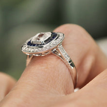 Load image into Gallery viewer, 50% OFF!  Estate vintage style Sapphire and diamond target style ring in platinum