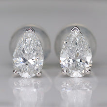 Load image into Gallery viewer, SPECIAL!  Lab grown pear shaped Diamond studs in 14k white gold