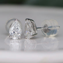 Load image into Gallery viewer, SPECIAL!  Lab grown pear shaped Diamond studs in 14k white gold