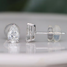 Load image into Gallery viewer, SPECIAL!  Lab grown pear shaped Diamond studs in 14k white gold
