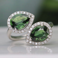 Load image into Gallery viewer, 40% OFF!  Green tourmaline and diamond bypass style ring in platinum