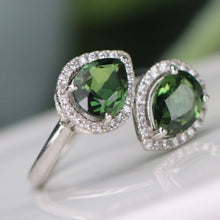 Load image into Gallery viewer, 40% OFF!  Green tourmaline and diamond bypass style ring in platinum