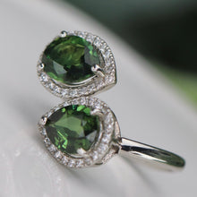 Load image into Gallery viewer, 40% OFF!  Green tourmaline and diamond bypass style ring in platinum