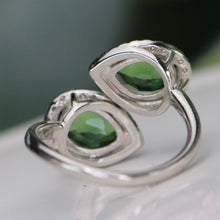 Load image into Gallery viewer, 40% OFF!  Green tourmaline and diamond bypass style ring in platinum