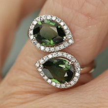 Load image into Gallery viewer, 40% OFF!  Green tourmaline and diamond bypass style ring in platinum