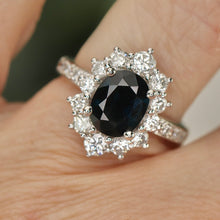 Load image into Gallery viewer, 50% OFF!  Estate Sapphire and diamond cluster style ring in platinum