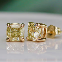 Load image into Gallery viewer, SPECIAL!  Lab grown 2ctw yellow Diamond studs in 14k yellow gold