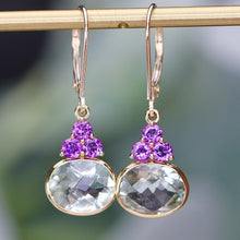 Load image into Gallery viewer, 45% OFF!!  Prasiolite and amethyst earrings in 14k yellow gold